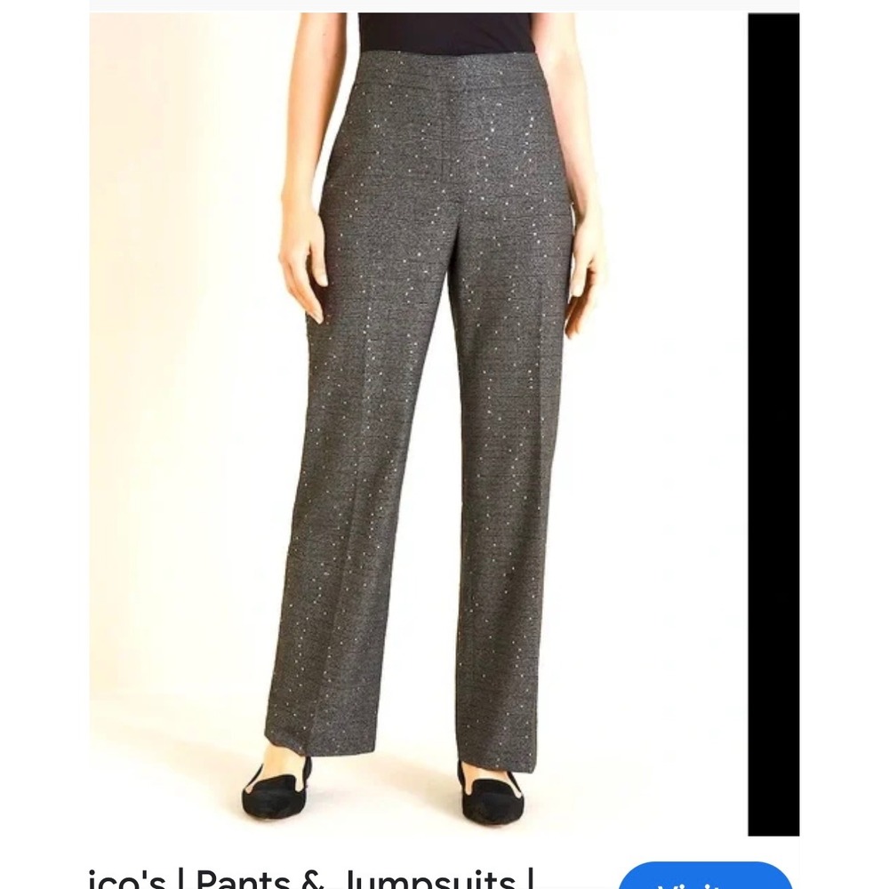 Chico's Dress Pants Sparkle Career Trousers Straight Leg Black Size 2R